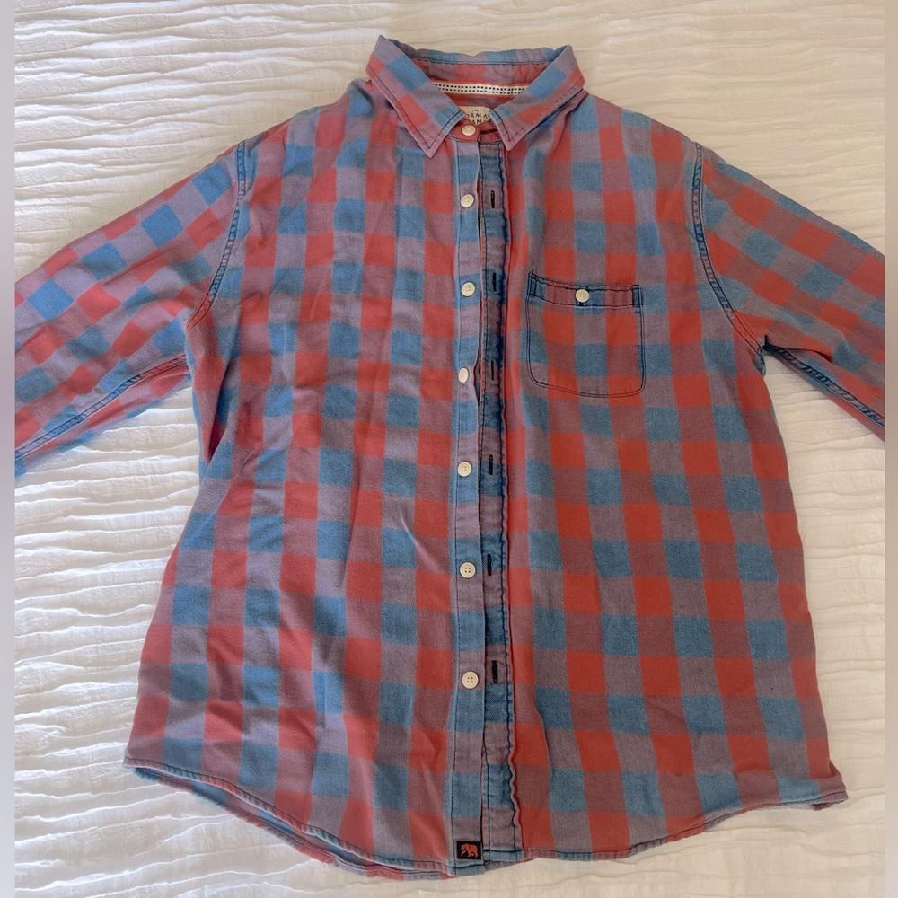 Red and blue plaid button down